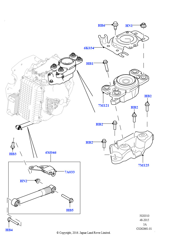 Схема: Опора коробки передач (2.0L 16V TIVCT T/C 240PS бензиновый, 9-ступенчат.автоматич. AWD, Изготовитель - Changsu (Китай))