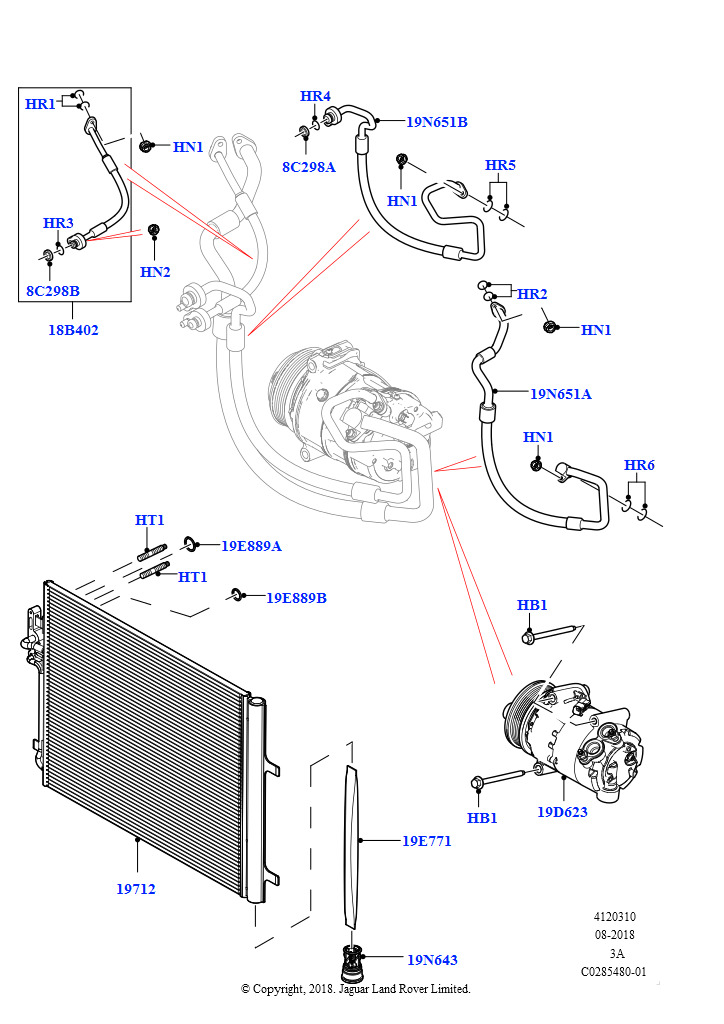 Схема: Конденс./компресс.сист.кондиц.возд. (2,0 л I4 High DOHC AJ200, бензин, Изготовитель - Changsu (Китай), 2,0 л I4 Mid DOHC AJ200, бензин, Изготовитель - Changsu (Китай))