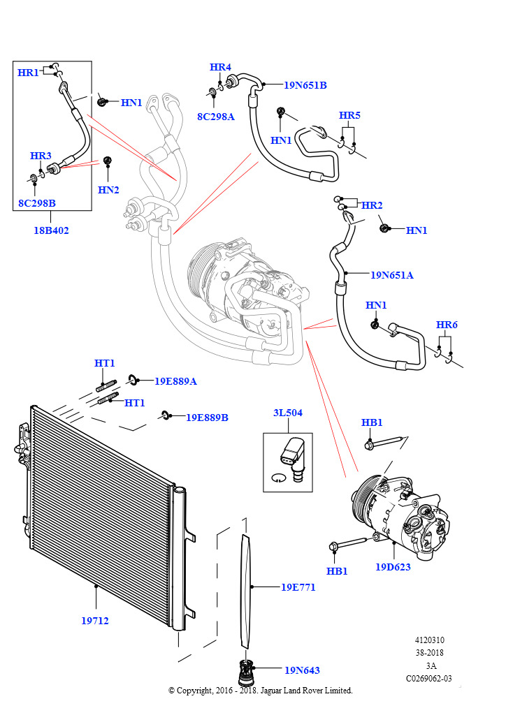 Схема: Конденс./компресс.сист.кондиц.возд. (2,0 л I4 Mid DOHC AJ200, бензин, Страна изготовления — Бразилия, 2.0L I4 DSL HIGH DOHC AJ200, Страна изготовления — Бразилия, 2.0L I4 Mid AJ200