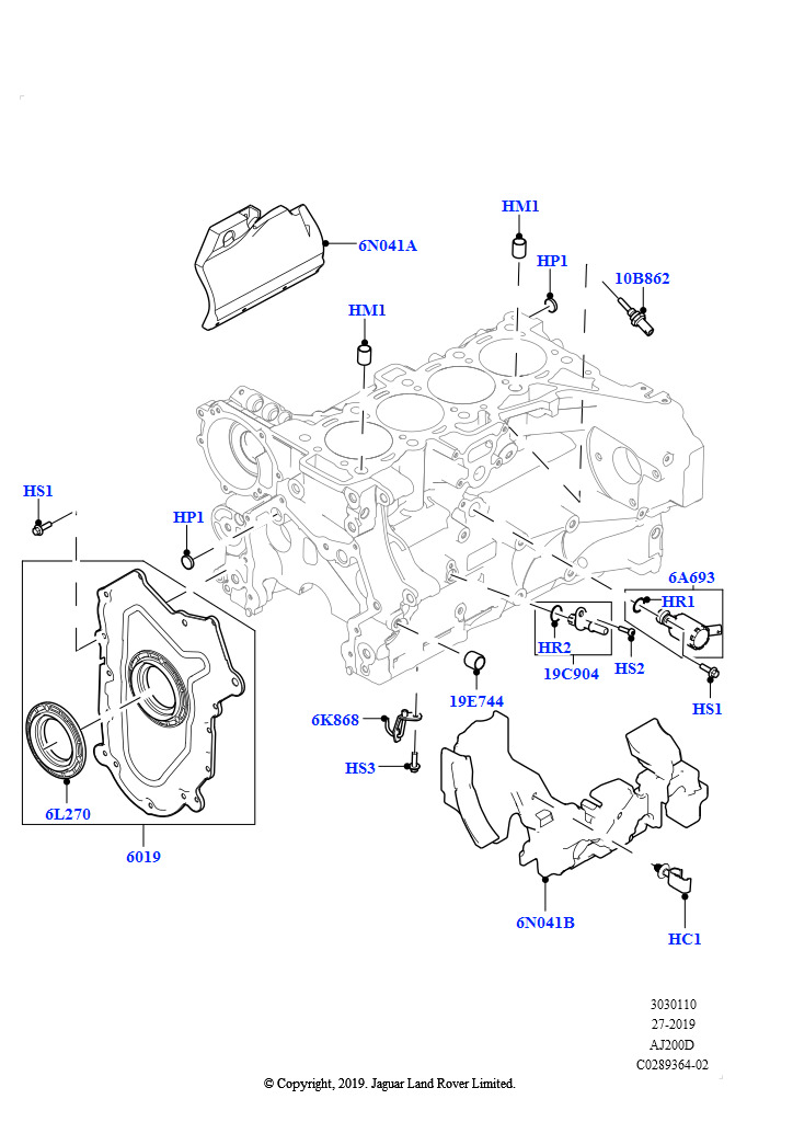 Блок цилиндров и заглушки (Сборка на заводе в г. Нитра, 2.0L I4 DSL HIGH DOHC AJ200)