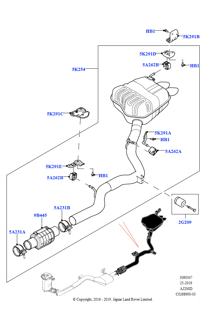 Задняя система выпуска (Сборка на заводе в г. Солихалл, 2,0 л I4 DSL MID DOHC AJ200, 2.0L I4 DSL HIGH DOHC AJ200)
