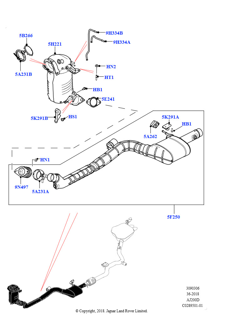 Передняя система выпуска (Сборка на заводе в г. Нитра, 2.0L I4 DSL HIGH DOHC AJ200, Токсичность выхлопа EU6 + DPF, 2,0 л I4 DSL MID DOHC AJ200, Токсичность выхлопа EU6 + DPF, 2.0L