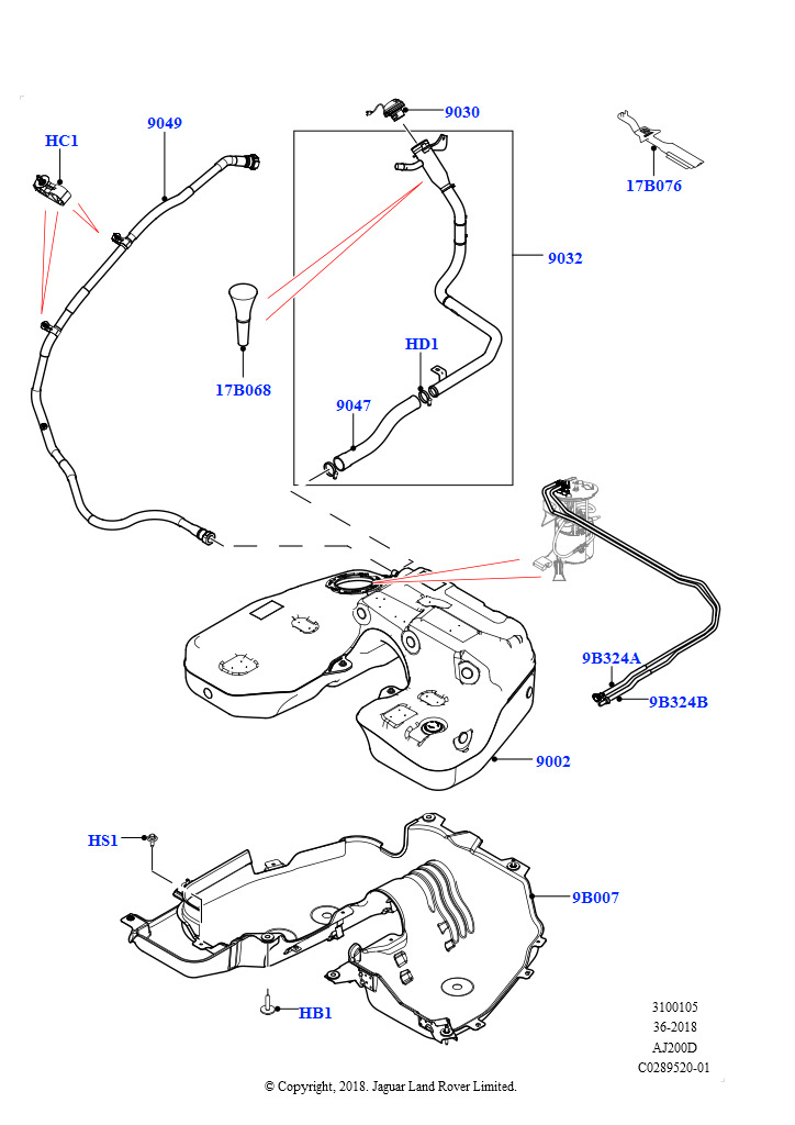 Топл. бак и сопутствующие эле. (Сборка на заводе в г. Нитра, 2.0L I4 DSL HIGH DOHC AJ200)