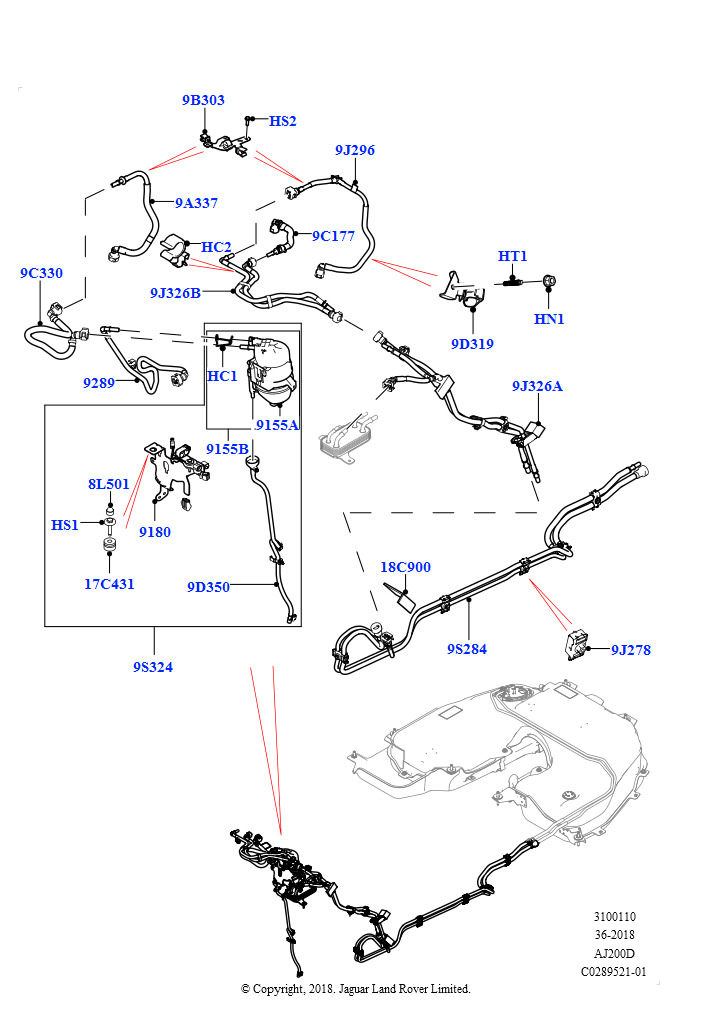 Топливные магистрали (Передний, Сборка на заводе в г. Нитра, 2,0 л I4 DSL MID DOHC AJ200, 2.0L I4 DSL HIGH DOHC AJ200)