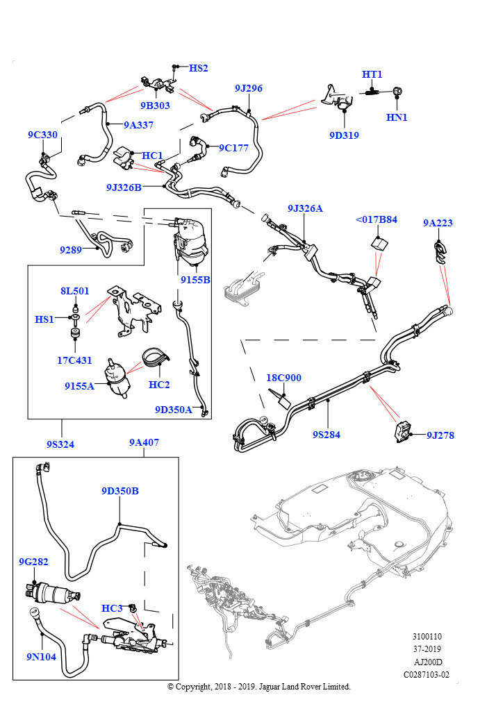Топливные магистрали (Сборка на заводе в г. Солихалл, 2.0L I4 DSL HIGH DOHC AJ200, Топливн.бак-Диз.топливо с фильтрами)