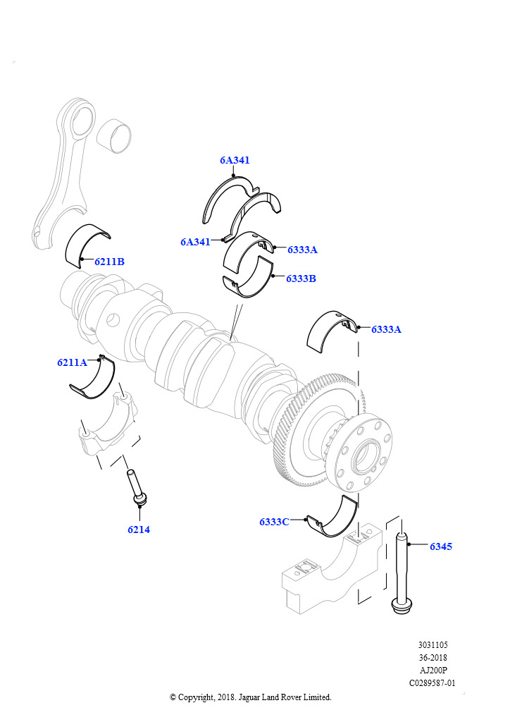 Коленчатый вал/поршни и подшипники (Сборка на заводе в г. Нитра, 2,0 л I4 High DOHC AJ200, бензин)