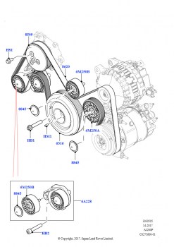 Шкивы и приводные ремни (Сборка на заводе в г. Солихалл, 2,0 л I4 Mid DOHC AJ200, бензин, 2,0 л I4 High DOHC AJ200, бензин)