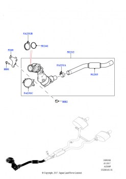 Передняя система выпуска (Сборка на заводе в г. Солихалл, 2,0 л I4 High DOHC AJ200, бензин, Стандарт токсичности EU6, 2.0L AJ200P Hi PHEV, EU2, 2,0 л I4 High DOHC AJ200, бензин, EU