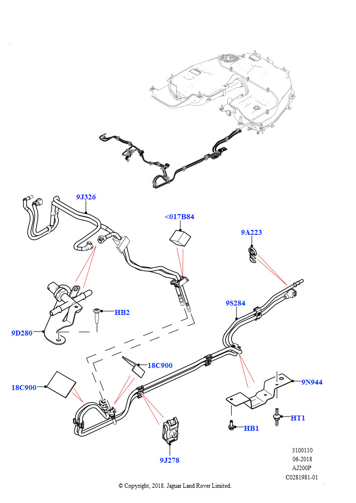 Топливные магистрали (Передний, Сборка на заводе в г. Солихалл, 2,0 л I4 High DOHC AJ200, бензин)