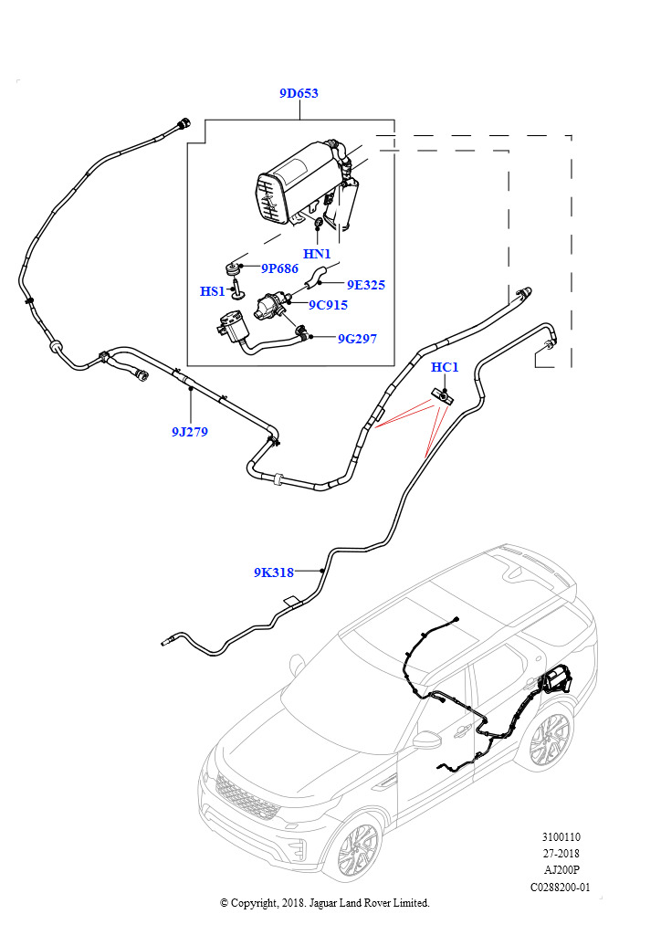 Топливные магистрали (Сборка на заводе в г. Солихалл, Задний, 2,0 л I4 High DOHC AJ200, бензин, Топливный бак с детектором утечек, 2,0 л I4 High DOHC AJ200, бензин, Бенз.бак с конт
