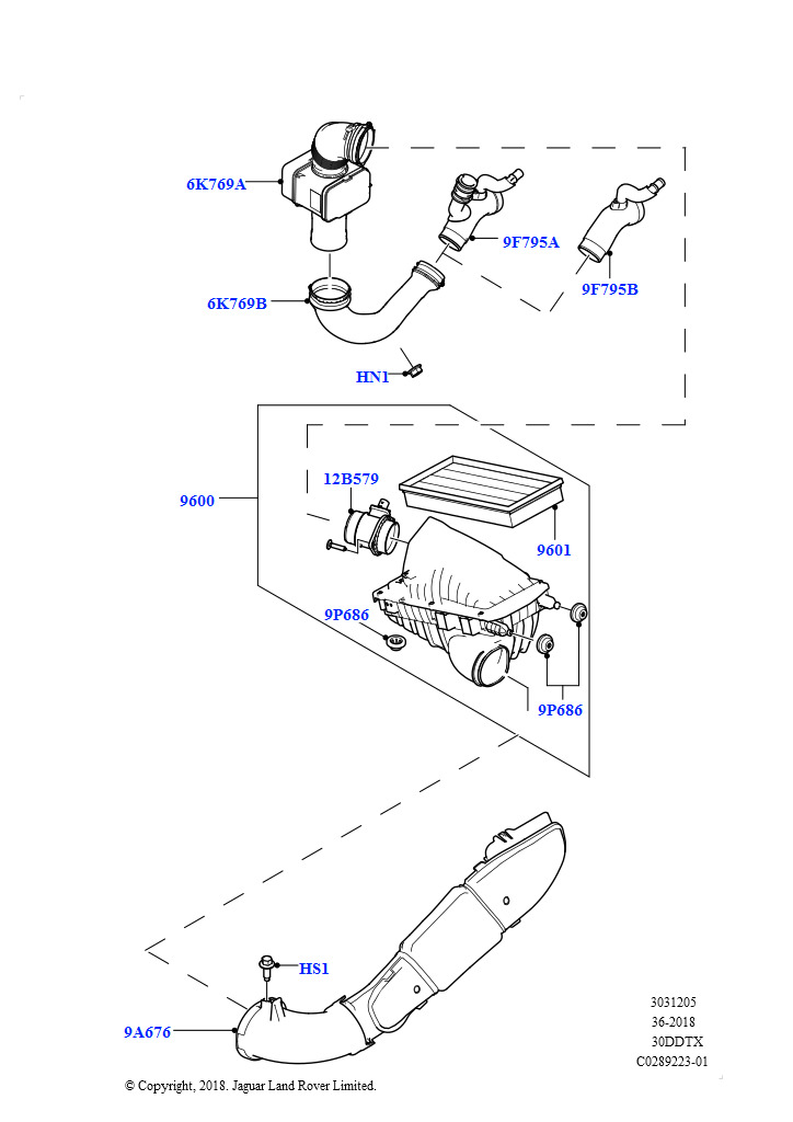 Схема: Воздушный фильтр (Сборка на заводе в г. Нитра, 3.0 V6 D Low MT ROW, 3.0 V6 D Gen2 Mono Turbo)
