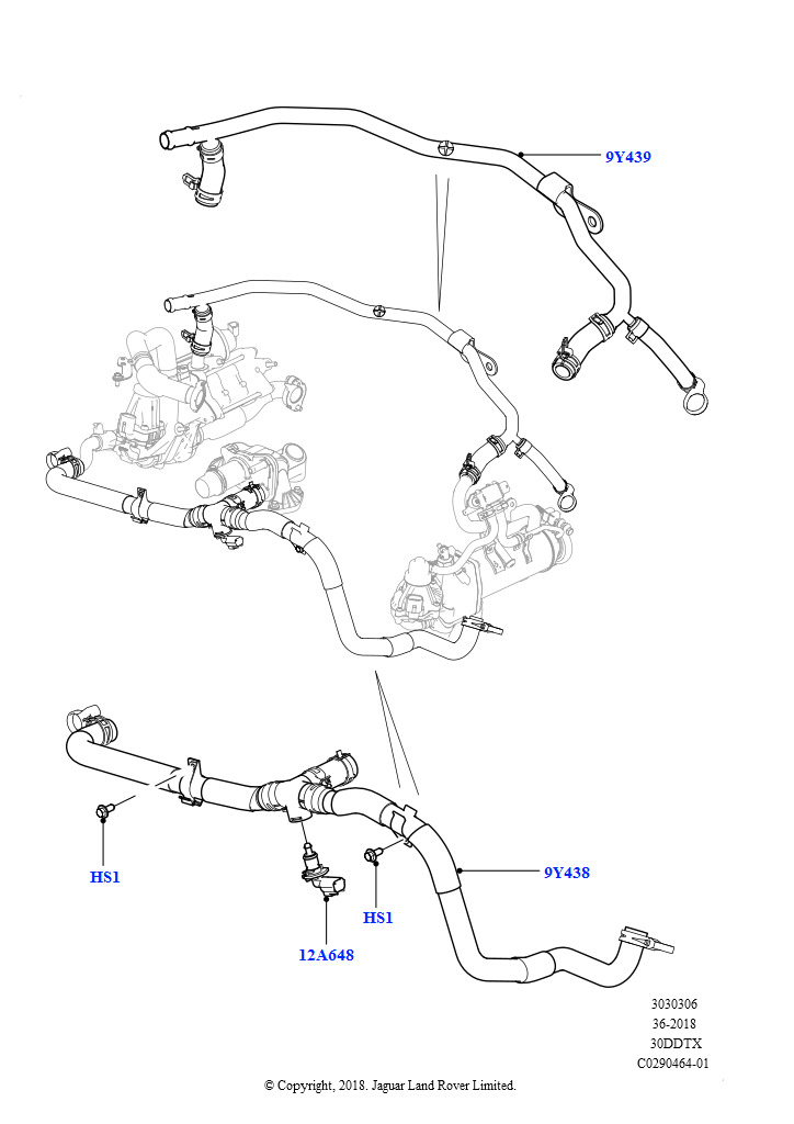 Схема: Система охлаждения EGR (Сборка на заводе в г. Нитра, 3.0 V6 D Gen2 Mono Turbo, 3.0 V6 D Gen2 Twin Turbo)