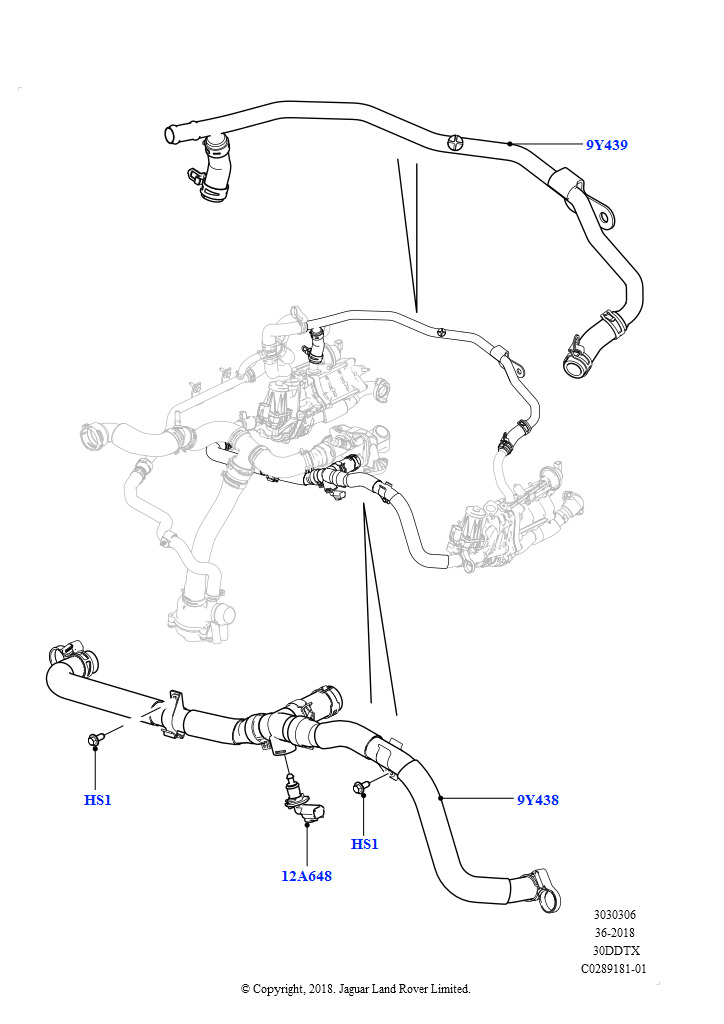 Схема: Система охлаждения EGR (Сборка на заводе в г. Нитра, 3.0 V6 D Low MT ROW, 3,0 л 24 клап. V6 турбо дизель, станд. поток, Дизель 3,0 л 24V DOHC V6 TC)