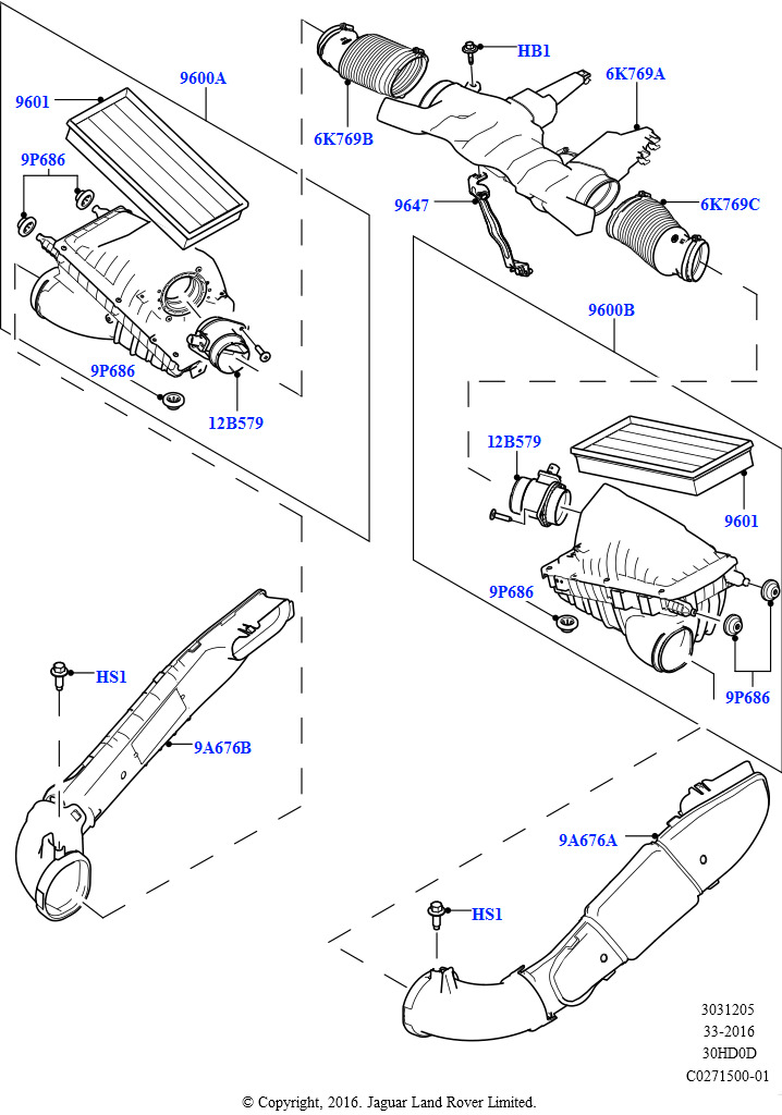 Схема: Воздушный фильтр (Сборка на заводе в г. Солихалл, 3.0L DOHC GDI SC V6 БЕНЗИНОВЫЙ)