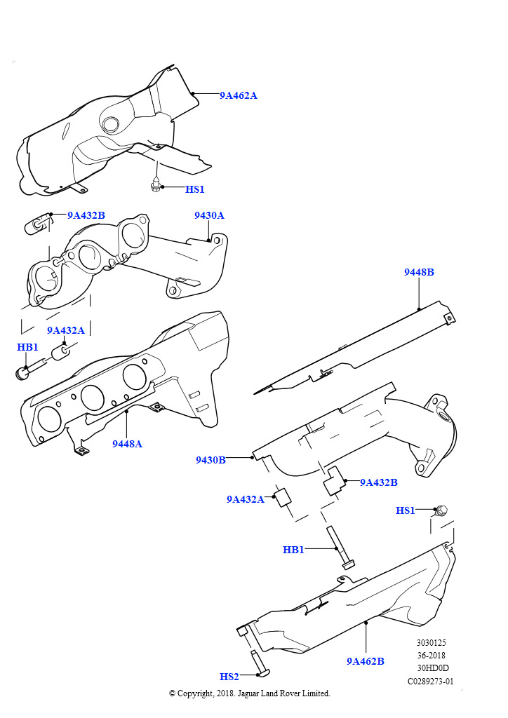 Схема: Выпускной коллектор (Сборка на заводе в г. Нитра, 3.0L DOHC GDI SC V6 БЕНЗИНОВЫЙ, Стандарт токсичности EU6, 3.0L DOHC GDI SC V6 БЕНЗИНОВЫЙ, Трбования ULEV II, 3.0L DOHC GDI SC V6 Б