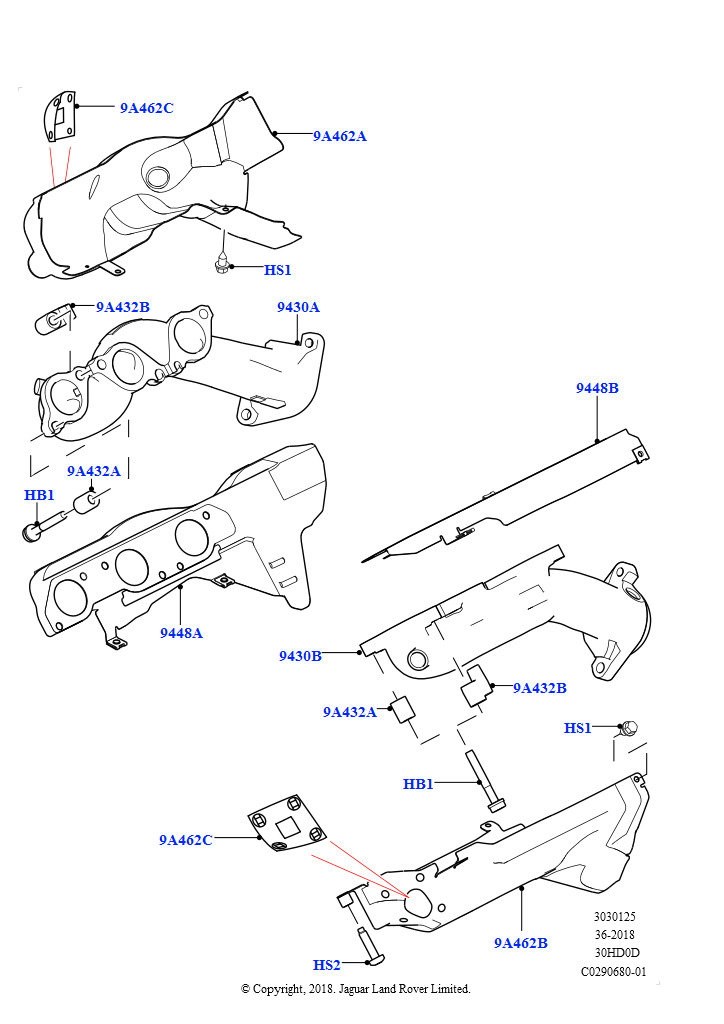 Схема: Выпускной коллектор (Сборка на заводе в г. Нитра, 3.0L DOHC GDI SC V6 БЕНЗИНОВЫЙ, Токсичность выхлопа бензина 6-Пекин)