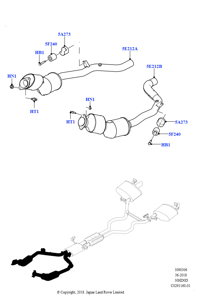 Схема: Передняя система выпуска (Сборка на заводе в г. Нитра, 3.0L DOHC GDI SC V6 БЕНЗИНОВЫЙ, Токсичность выхлопа бензина 6-Пекин)