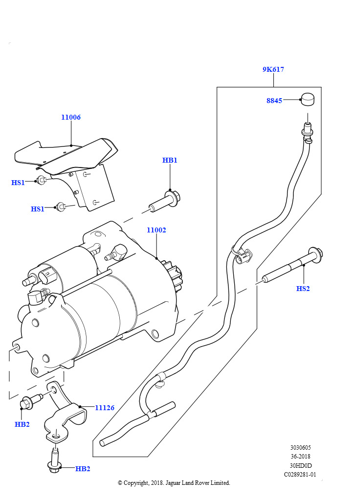 Схема: Стартер (Сборка на заводе в г. Нитра, 3.0L DOHC GDI SC V6 БЕНЗИНОВЫЙ, Стартер - Система запуска/останова)