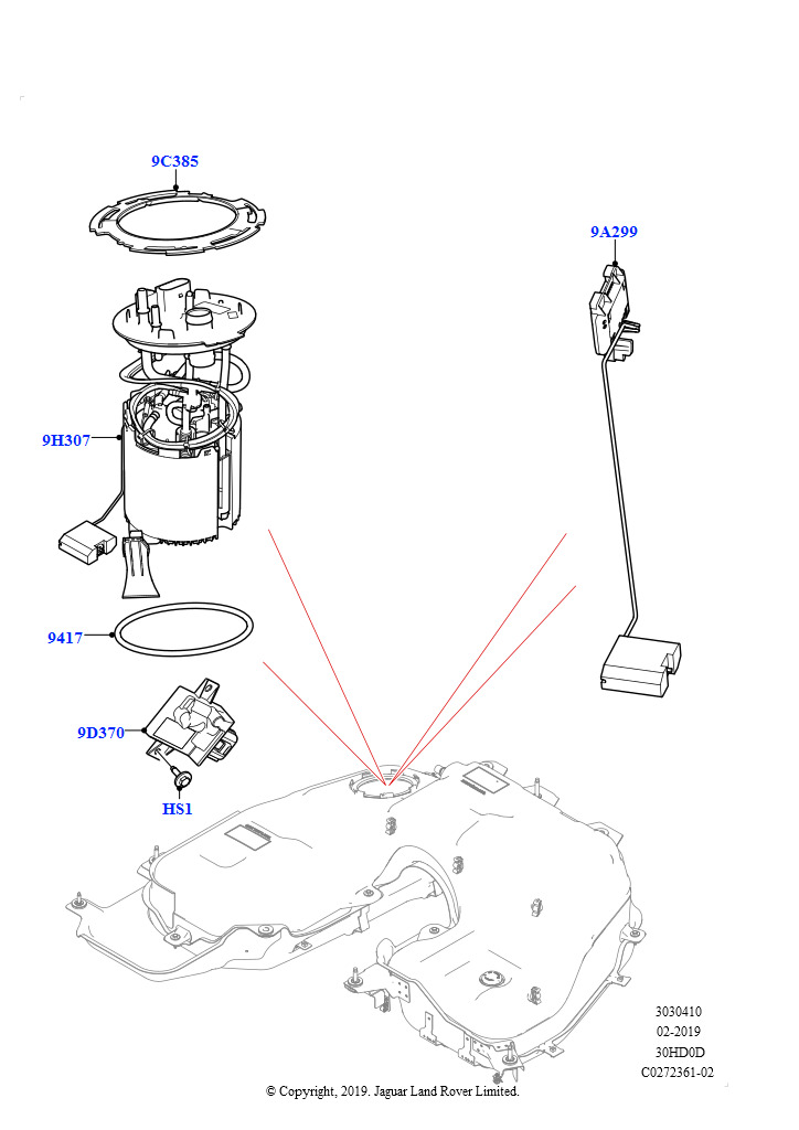 Схема: Топливный насос и датчик (Сборка на заводе в г. Солихалл, 3.0L DOHC GDI SC V6 БЕНЗИНОВЫЙ)