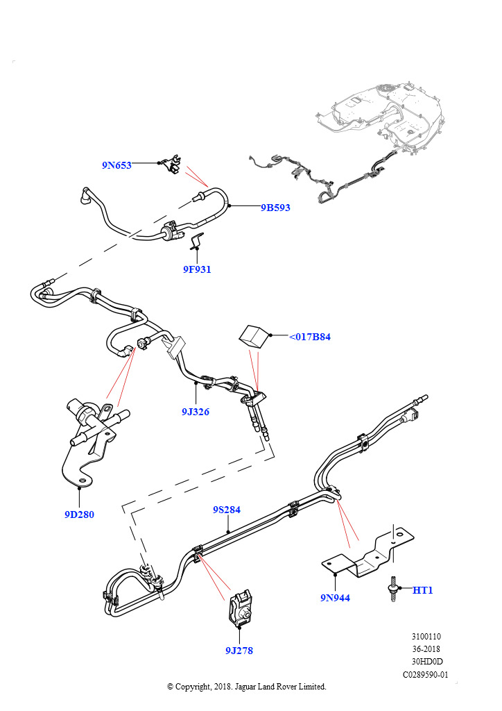 Схема: Топливные магистрали (Сборка на заводе в г. Нитра, Передний, 3.0L DOHC GDI SC V6 БЕНЗИНОВЫЙ)