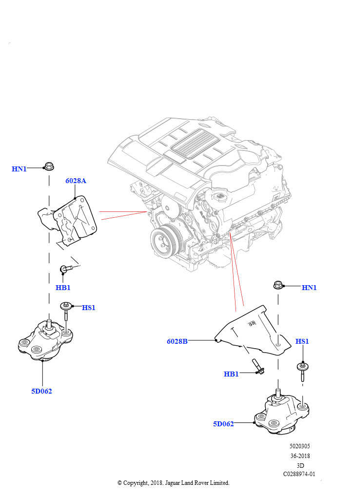 Схема: Опора двигателя (Сборка на заводе в г. Нитра, 3.0L DOHC GDI SC V6 БЕНЗИНОВЫЙ)