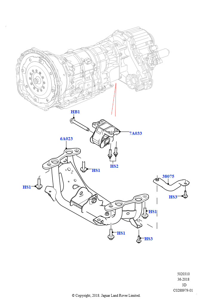 Схема: Опора коробки передач (Сборка на заводе в г. Нитра, 3.0L DOHC GDI SC V6 БЕНЗИНОВЫЙ)