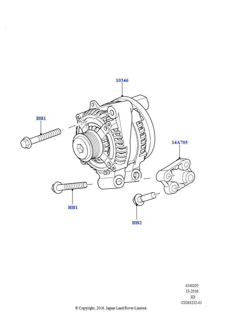 Схема: Генератор и опоры (Сборка на заводе в г. Солихалл, 3.0L DOHC GDI SC V6 БЕНЗИНОВЫЙ)
