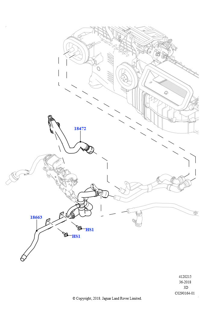 Схема: Шланги отопителя (Сборка на заводе в г. Нитра, 3.0 V6 D Gen2 Mono Turbo, Топл.отопит.с функц. стоян.отоплен., 3.0 V6 D Low MT ROW, Подогр.топл.с парк.отопителем и д/у, 3.0 V6 D Low