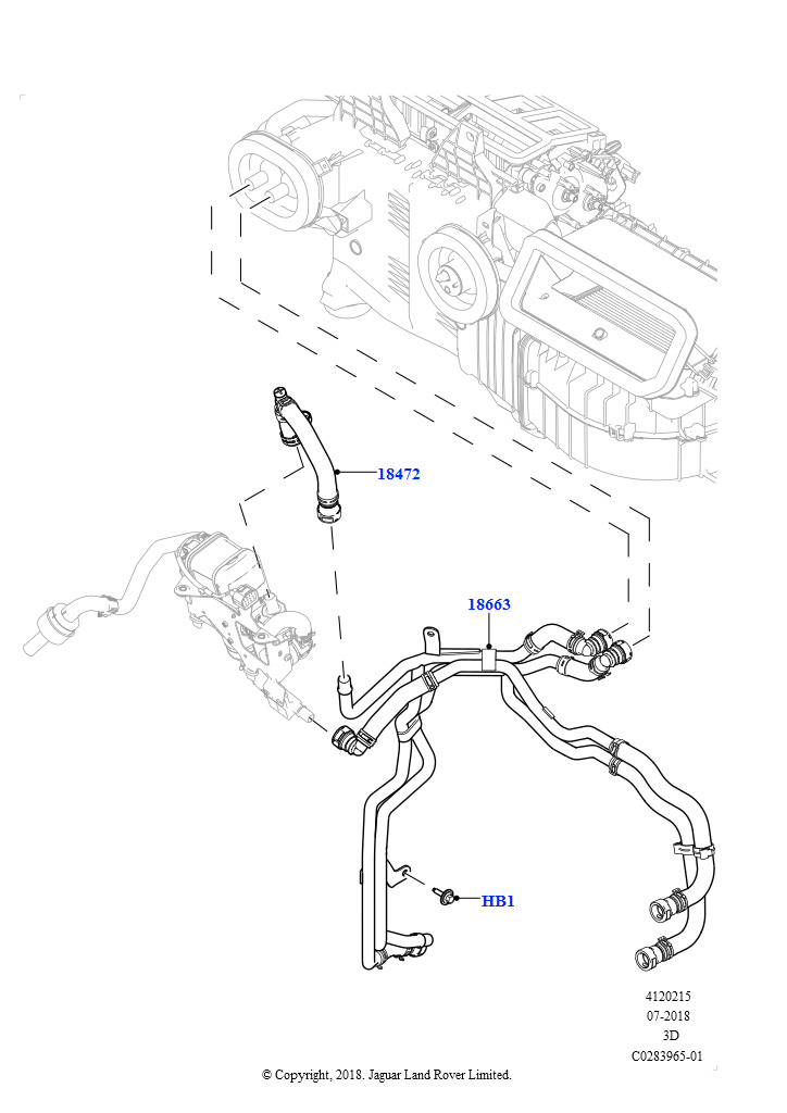 Схема: Шланги отопителя (Сборка на заводе в г. Солихалл, 2,0 л I4 DSL MID DOHC AJ200, С отопителем, работающим на топливе, Передн./задн.кондиционер выс.серии, Без парковочного отопителя,