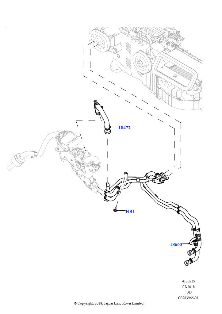 Схема: Шланги отопителя (Сборка на заводе в г. Солихалл, 2,0 л I4 DSL MID DOHC AJ200, С отопителем, работающим на топливе, С кондиц. возд., упр.вручную 4, Стояночный отопитель с дист.упр.