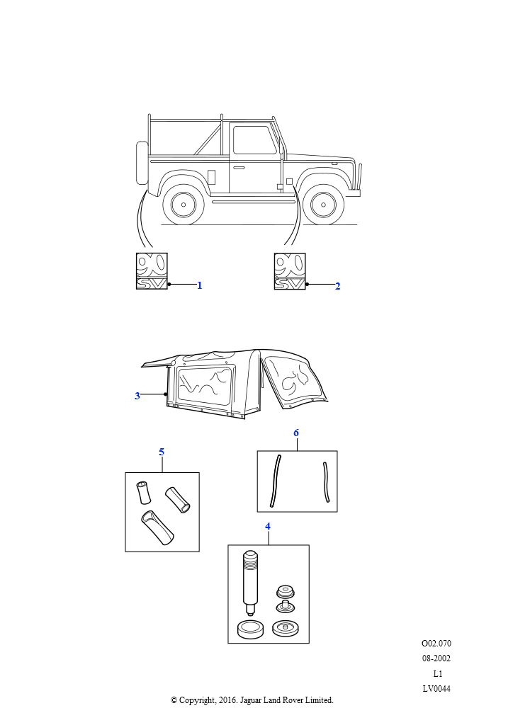90SV - наклейки и крыше (2.5L 4 цил. TDi L/R, Механическая коробка передач, 90" Wheelbase, 90 SV, С усилителем рулевого управления)