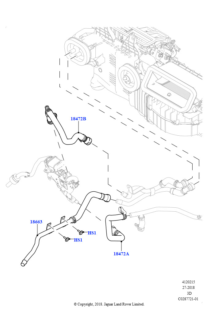 Схема: Шланги отопителя (Сборка на заводе в г. Солихалл, 3.0 V6 D Gen2 Twin Turbo, С отопителем, работающим на топливе, 3.0 V6 D Gen2 Mono Turbo, С отопителем, работающим на топливе, 3.0