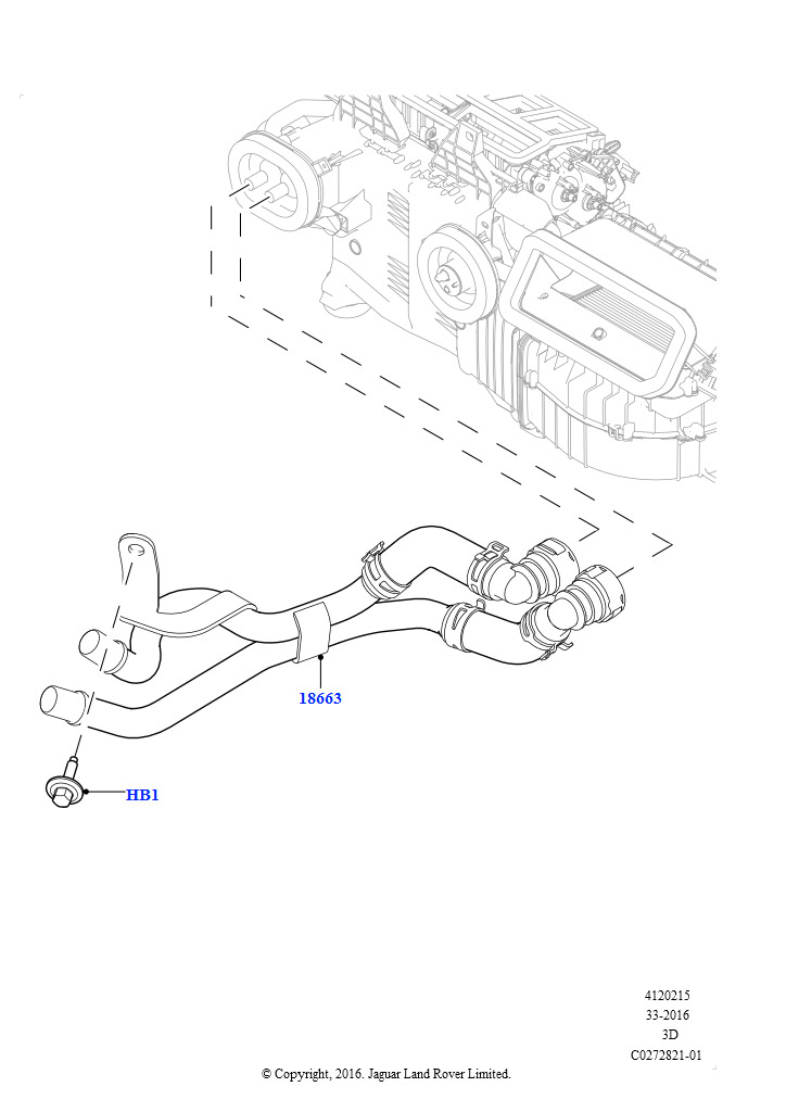 Схема: Шланги отопителя (Сборка на заводе в г. Солихалл, 3.0 V6 D Low MT ROW, С сист.кондиц.возд.-передн./задн., 3.0L DOHC GDI SC V6 БЕНЗИНОВЫЙ, С кондиц. возд., упр.вручную 4, 3.0L DOHC