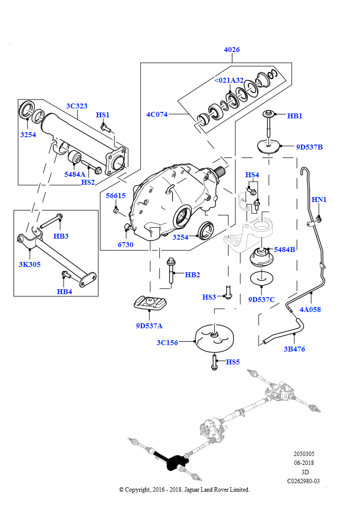 Схема: Картер переднего моста (Сборка на заводе в г. Солихалл, 3.0L DOHC GDI SC V6 БЕНЗИНОВЫЙ, 2,0 л I4 High DOHC AJ200, бензин)