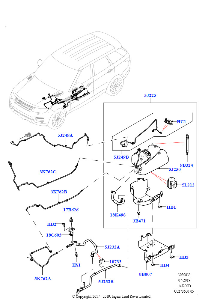 Подача мочевины в систему выпуска (Бак и магистрали, 2.0L I4 DSL HIGH DOHC AJ200, С баком реагента системы диз.двиг.)