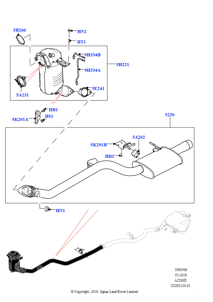 Передняя система выпуска (Сборка на заводе в г. Солихалл, 2.0L I4 DSL HIGH DOHC AJ200, Этап V плюс DPF, 2.0L I4 DSL HIGH DOHC AJ200, Стандарт токсичн.выхл.Proconve L6)