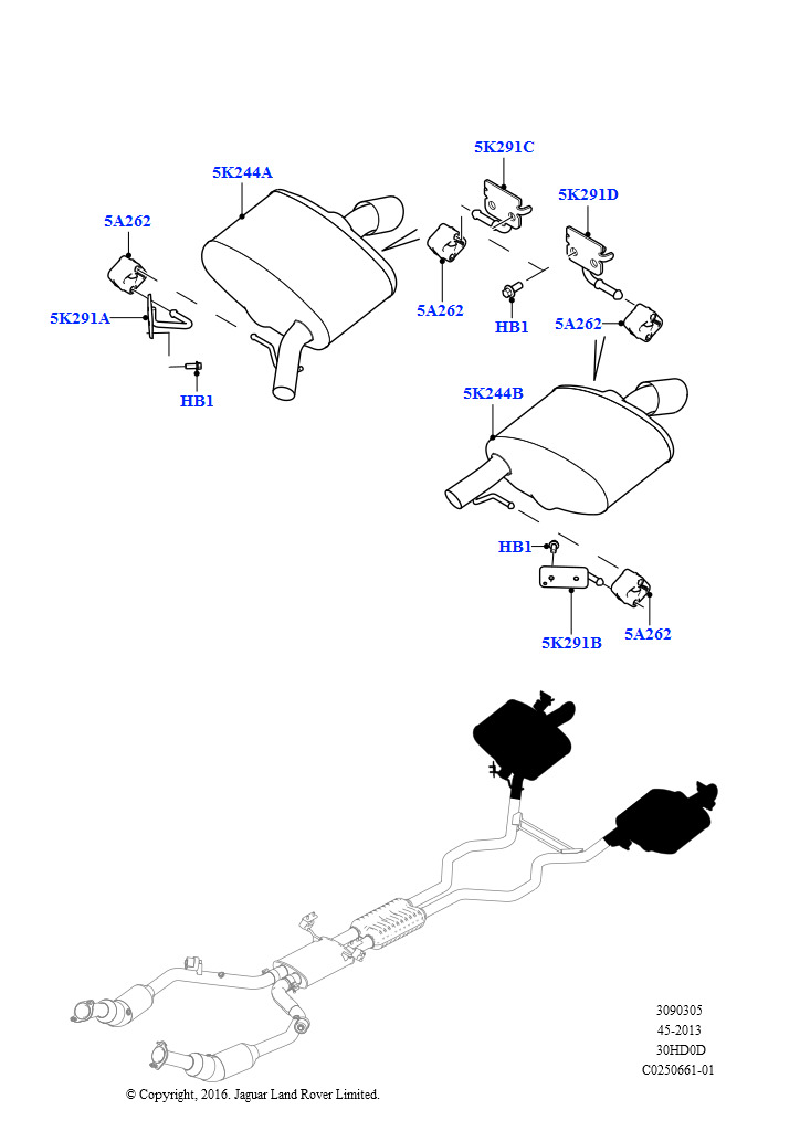 Схема: Система выпуска (Задняя секция, 3.0L DOHC GDI SC V6 БЕНЗИНОВЫЙ)