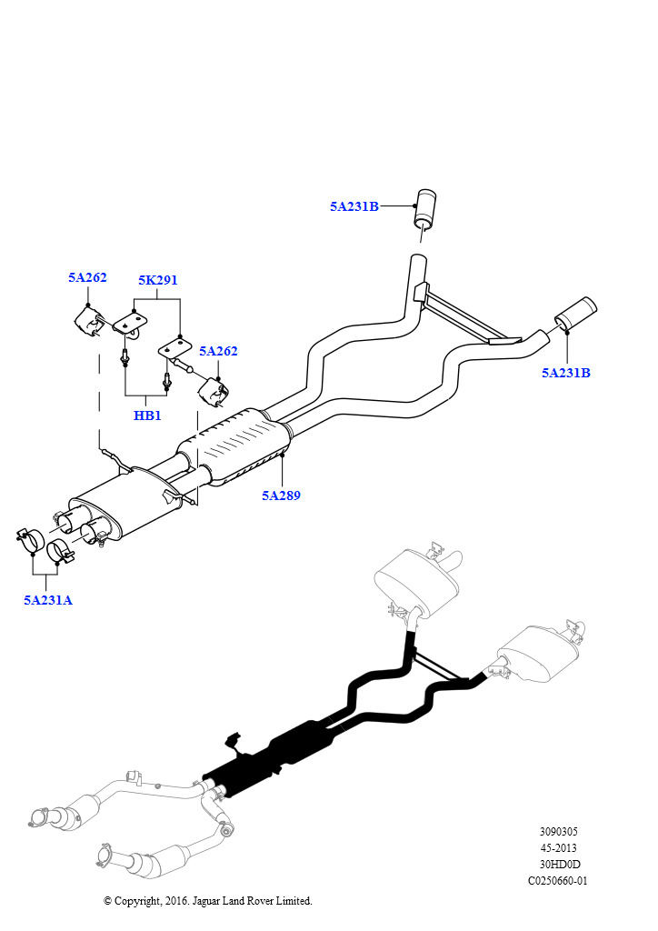 Схема: Система выпуска (Средняя секция, 3.0L DOHC GDI SC V6 БЕНЗИНОВЫЙ)