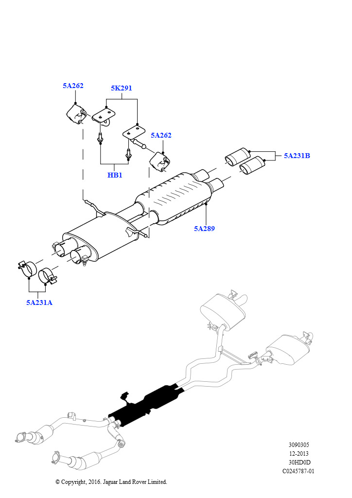 Схема: Система выпуска (Средняя секция, 3.0L DOHC GDI SC V6 БЕНЗИНОВЫЙ)