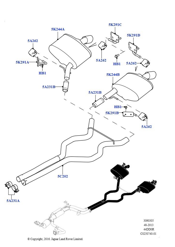 Система выпуска (Задний, Глушитель, 4.4L DOHC DITC V8 Diesel)