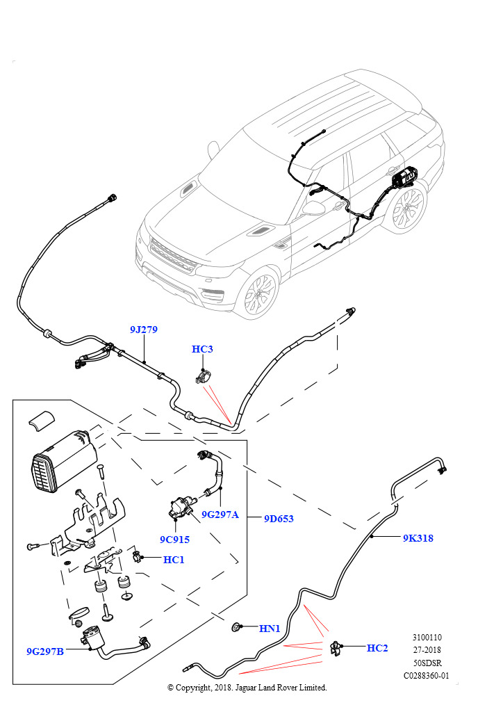 Топливные магистрали (Задний, 5.0 бензиновый AJ133 DOHC CDA, Топливный бак с детектором утечек, 5.0 бензиновый AJ133 DOHC CDA, Бенз.бак с контр.утечек,БольшФлтр)