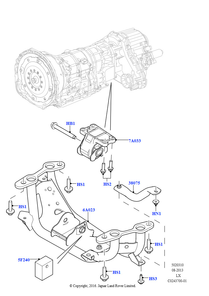 Опора коробки передач (5,0 л OHC SGDI SC V8 бензин - AJ133, 4.4L DOHC DITC V8 Diesel)