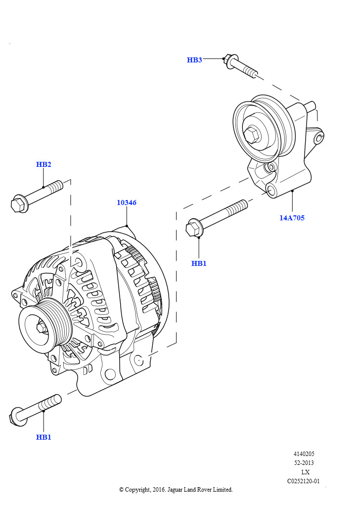 Схема: Генератор и опоры (4.4L DOHC DITC V8 Diesel)