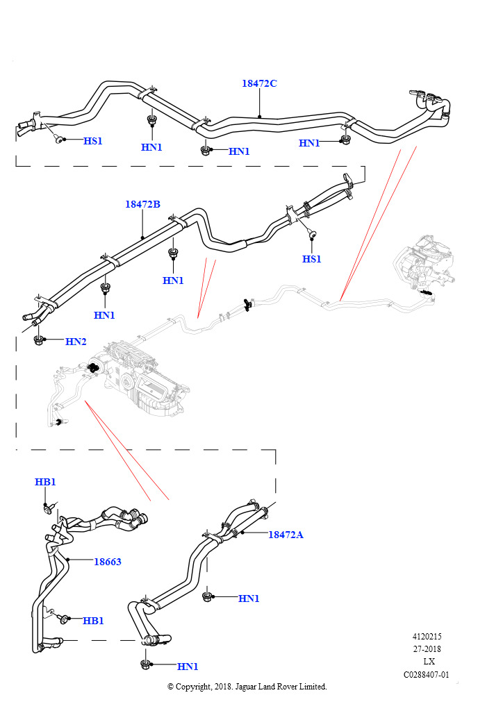 Шланги отопителя (Задний, 3.0L DOHC GDI SC V6 БЕНЗИНОВЫЙ, С сист.кондиц.возд.-передн./задн., 3.0 V6 D Gen2 Twin Turbo, С сист.кондиц.возд.-передн./задн., 5.0L P AJ133 DOHC CDA S/C
