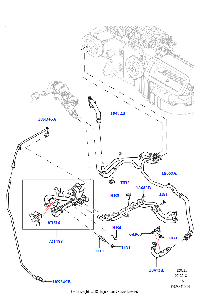 Шланги отопителя (Передний, 2,0 л I4 High DOHC AJ200, бензин, С отопителем, работающим на топливе, С передн.комфорт. конд.возд.(IHKA), 2,0 л I4 High DOHC AJ200, бензин, Топл.отопит