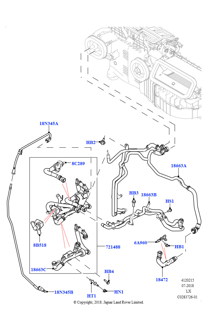 Шланги отопителя (Передний, 2,0 л I4 High DOHC AJ200, бензин, С подогревателем свежего воздуха, Передн./задн.кондиционер выс.серии, 2,0 л I4 High DOHC AJ200, бензин, С отопителем P