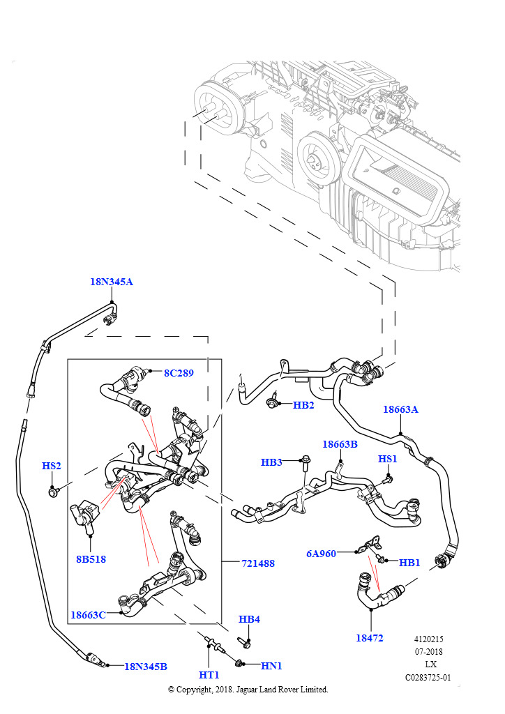 Шланги отопителя (Передний, 2,0 л I4 High DOHC AJ200, бензин, С подогревателем свежего воздуха, С сист.кондиц.возд.-передн./задн., 2,0 л I4 High DOHC AJ200, бензин, С отопителем PT