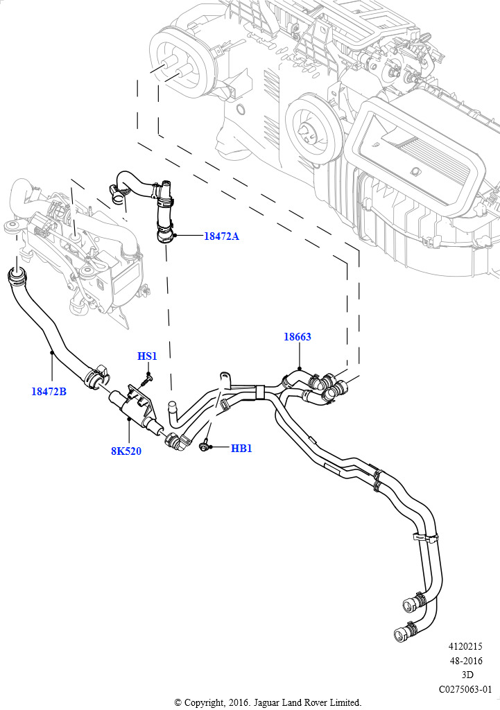 Шланги отопителя (Передний, 2.0L I4 DSL HIGH DOHC AJ200, С отопителем, работающим на топливе, С сист.кондиц.возд.-передн./задн., Без парковочного отопителя, 2.0L I4 DSL HIGH DOHC A