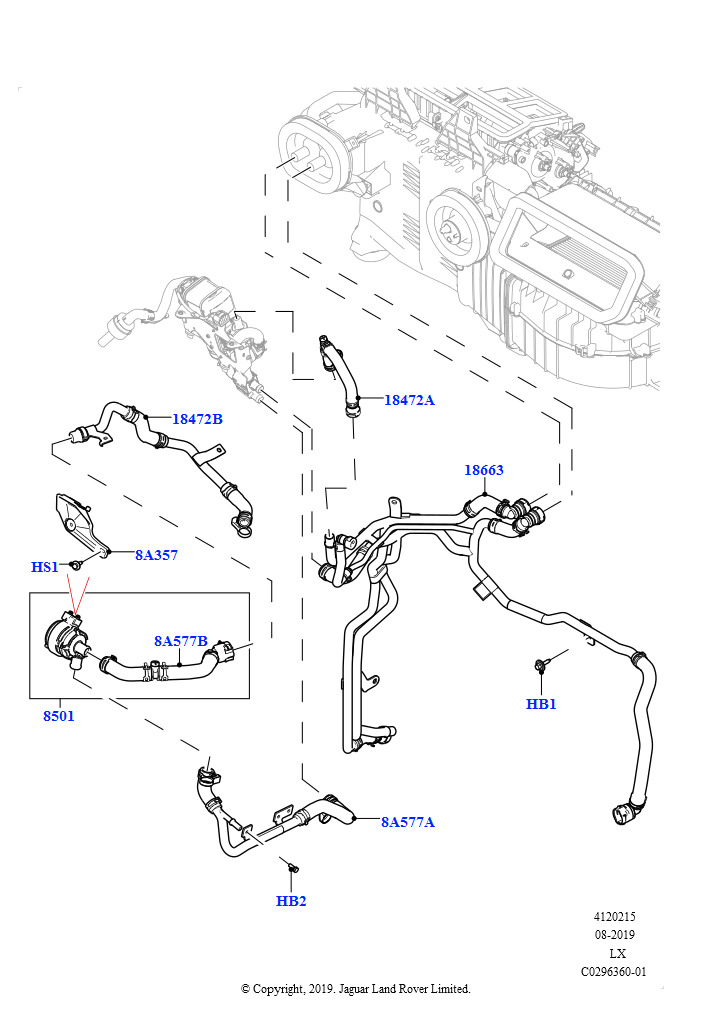 Шланги отопителя (Передний, 3.0L AJ20P6 Petrol High, Топл.отопит.с функц. стоян.отоплен., С сист.кондиц.возд.-передн./задн., 3.0L AJ20P6 Petrol High, Подогр.топл.с парк.отопителем