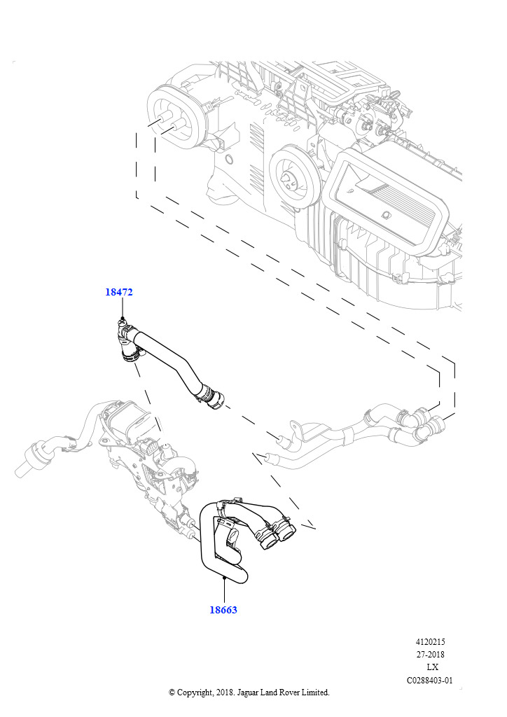 Шланги отопителя (Передний, 4.4L DOHC DITC V8 Diesel, Подогр.топл.с парк.отопителем и д/у, 4.4L DOHC DITC V8 Diesel, Топл.отопит.с функц. стоян.отоплен.)